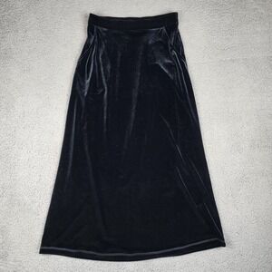 Vtg Cynthia Max Skirt S/M Velvet Maxi Black Lagenlook Boho Witchy Goth Pockets